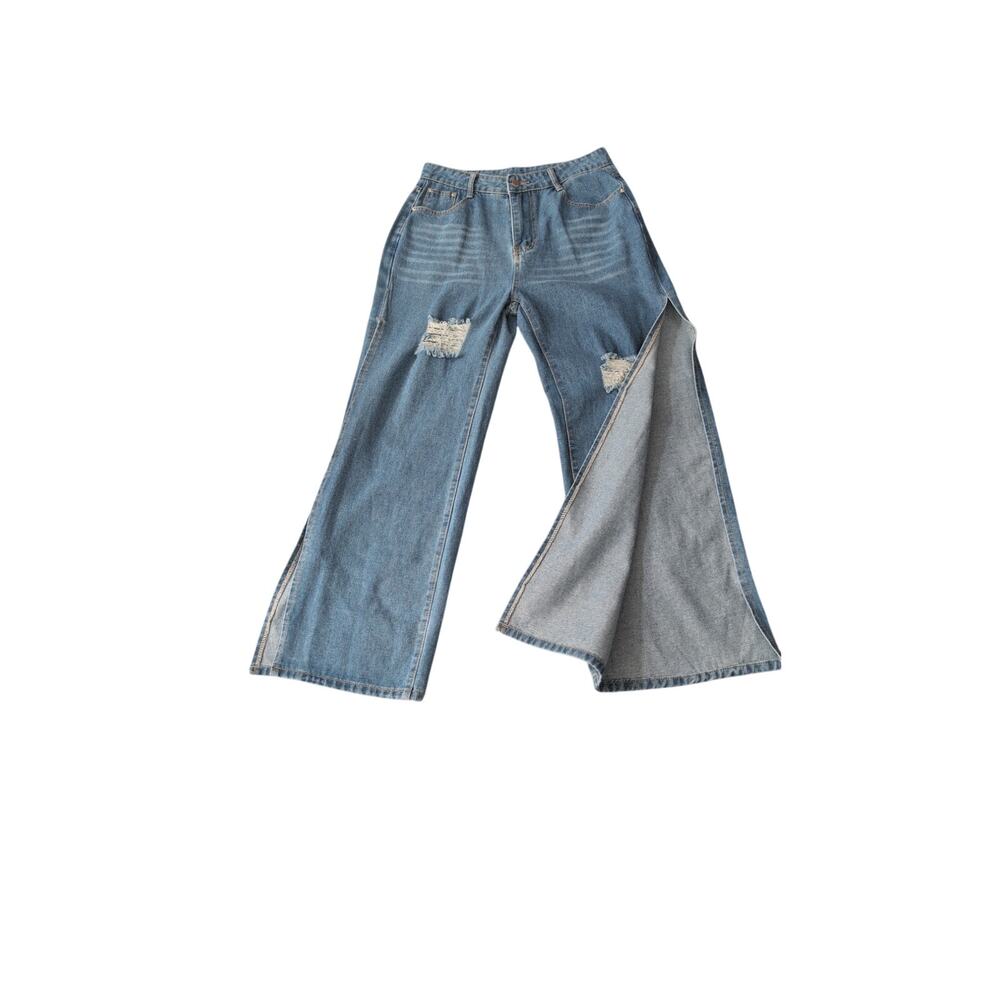 Composition Spliced Denim Jeans Cotton Blend Sz L EUC